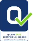 Q-CERT SAFE CERTIFIED MS - ISO 9001. Certificate N0. 230421-8
